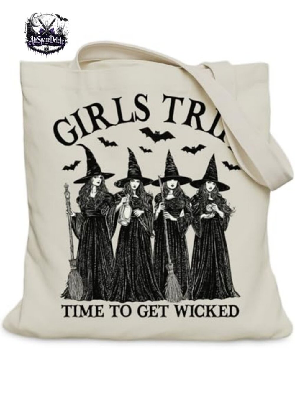 Canvas Halloween Ghost Tote Bag Medium Inner Pocket Spooky Season Shoulder Bag